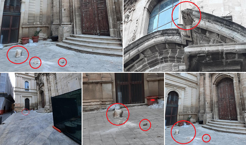Distacco decoro lapideo dalla facciata della chiesa dell'Immacolata: la Prefettura non ancora investita del caso
