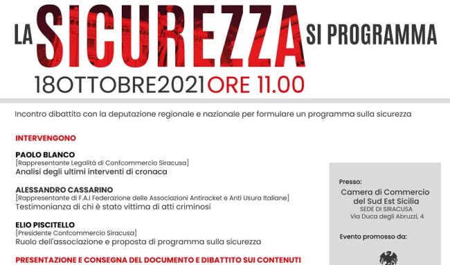 “La Sicurezza si Programma”, incontro-dibattito di Confcommercio e Fai