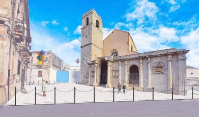 Pavimentazione del sagrato della basilica di piazza santa Lucia, la posa della prima pietra