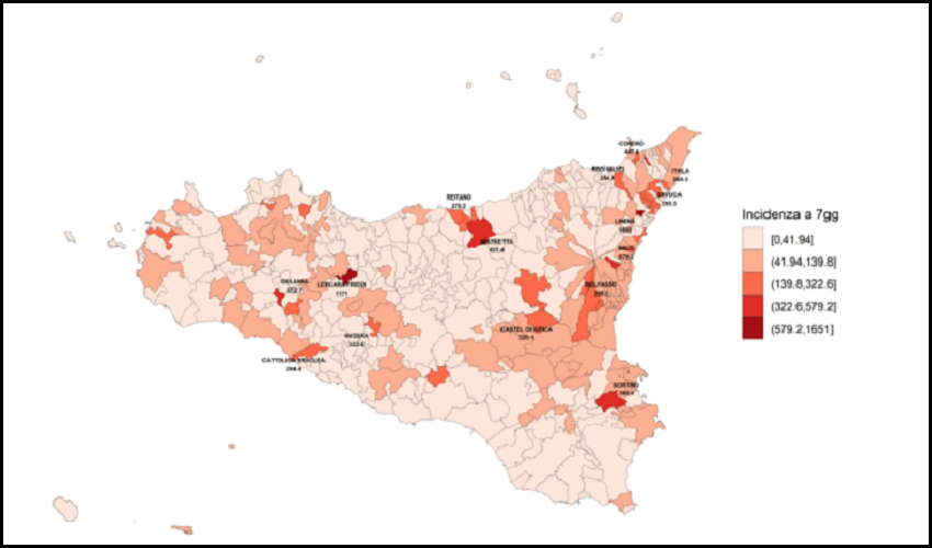 Contagi Covid, in provincia di Siracusa incidenza al 76,59%