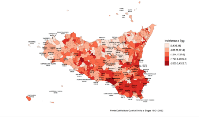 Covid, l'incidenza più alta della Sicilia in provincia di Siracusa tra 10 e 16 gennaio