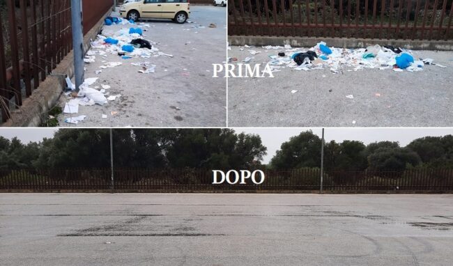 Ripulita e bonificata l'area dietro il Centro Direzionale di viale Santa Panagia: era invasa da kit di tamponi covid usati e documenti sanitari con dati sensibili