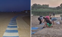 Volontari ripristinano la passerella per disabili nella spiaggia libera dell'Arenella