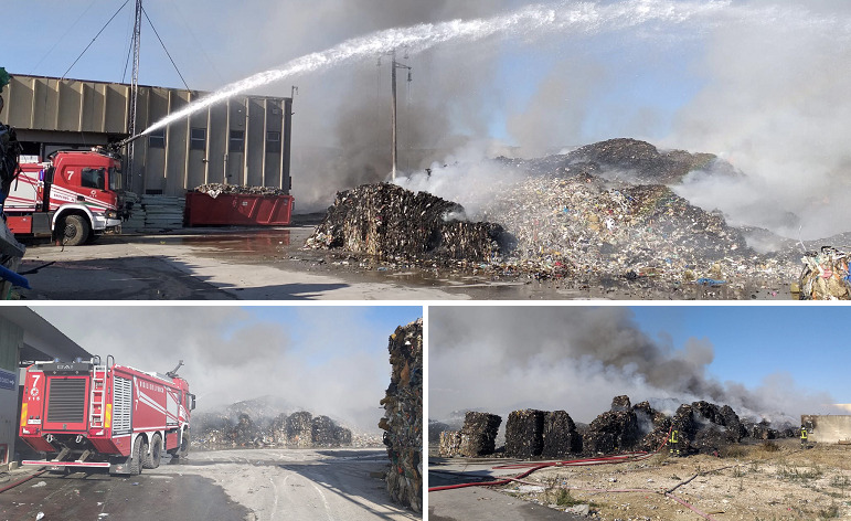 Ecomac, incendio sotto controllo. Sul posto anche l'Arpa per i rilievi ambientali. LE FOTO