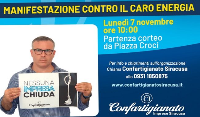 Caro energia: manifestazione regionale a Palermo. Da Confartigianato appello a imprese e cittadini