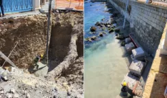 Lungomare Vittorini: lavori in corso sia all'interno della voragine che sul muraglione