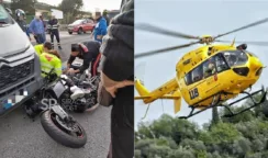 Scontro furgone-moto sulla ex 114: ad avere la peggio il centauro. Intervento dell'elisoccorso