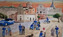 La Polizia di prossimità in un'opera pittorica di 5 studentesse del Gagini 1 polizia